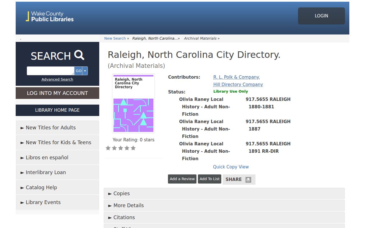 Garner city directory Wake County library catalog record