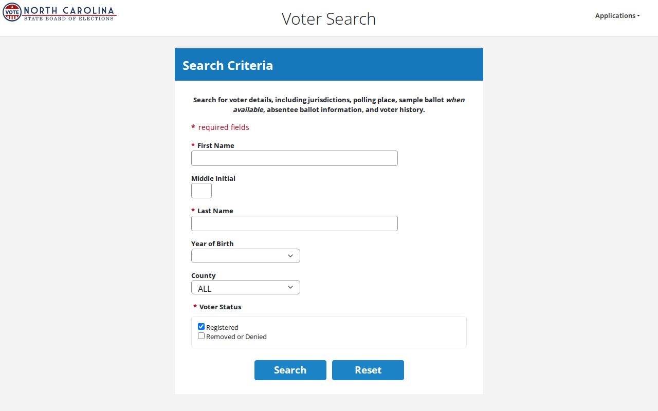 Garner residents directory North Carolina voter search fields