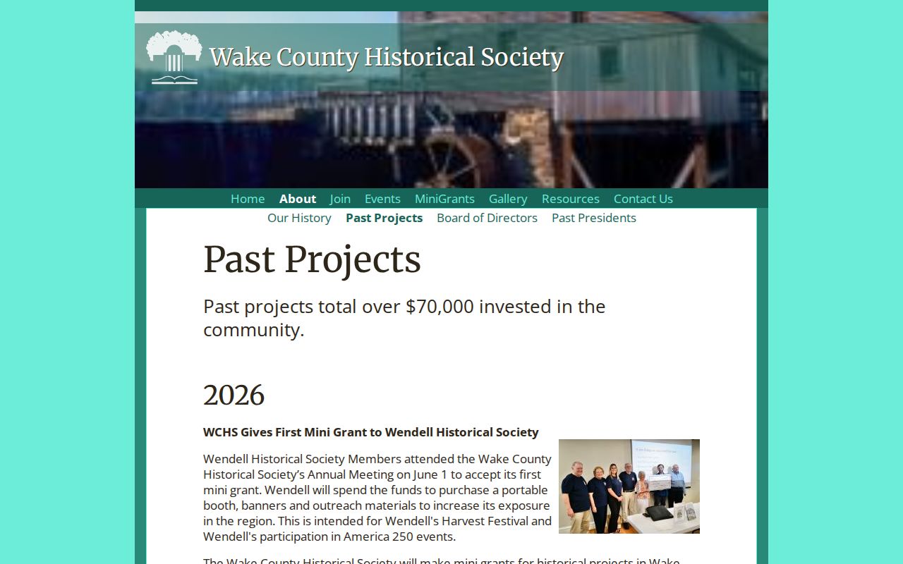 Garner neighbors Wake County Historical Society preservation projects