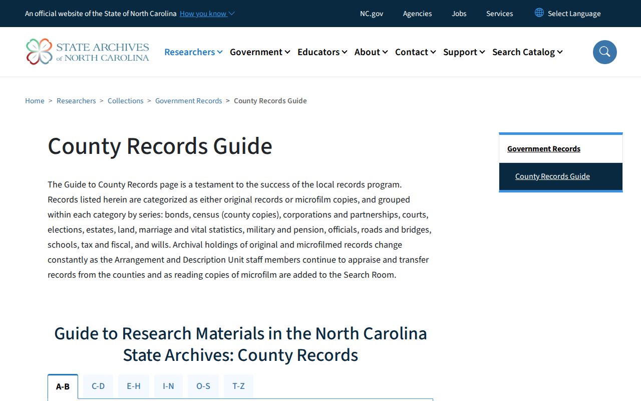 Garner previous residents North Carolina State Archives county records guide